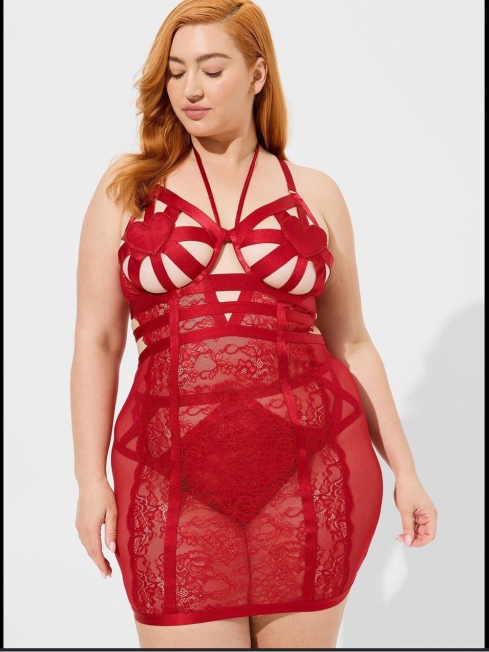 torrid Red Strappy Heart Open-Cup Lace Chemise